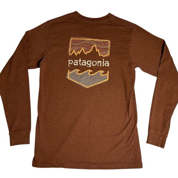 Patagonia Long Sleeve T Shirt Mens Small Brown Crew Neck Logo Outdoor Basic - Picture 1 of 8
